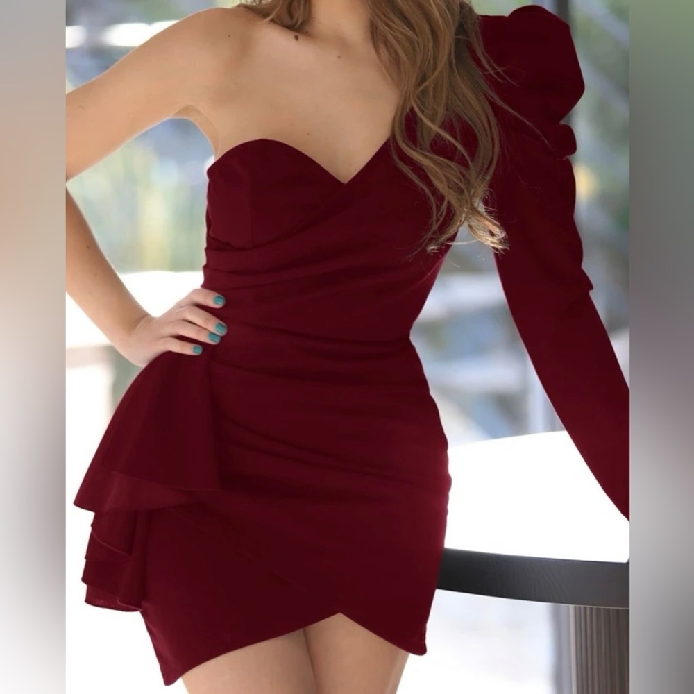 One Gigot Sleeve Solid Dress - Picture 1 of 2